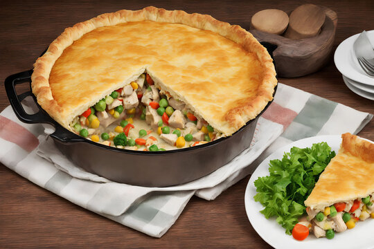 close up of chicken pie, generative art by A.I.