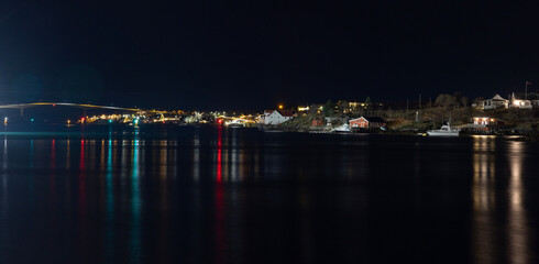 Fototapeta na wymiar Night view of Brønnøysund harbor,Helgeland coast,Norway