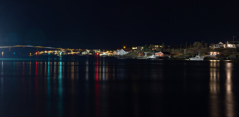 Fototapeta premium Night view of Brønnøysund harbor,Helgeland coast,Norway