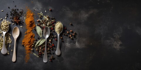 Spices on concrete background with copy space, banner - generative ai