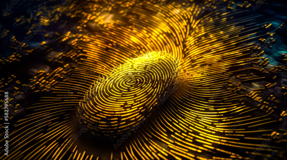 Poster an image of fingerprint on black background. generative ai.