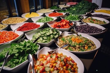 Obraz na płótnie Canvas Vegetarian culinary buffet, salads and appetizers - generative ai