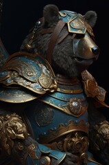 Obraz premium Bear Skillful Samurai Soldier Standing Up Generative AI