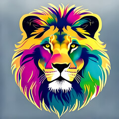 Colorful drawing of a lion head in a watercolor art style.  Generative AI.