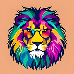 Lion head in colorful watercolor art style.  Generative AI.