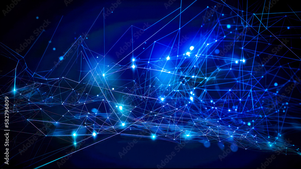 Aufkleber an abstract background with blue lines and dots. generative ai.