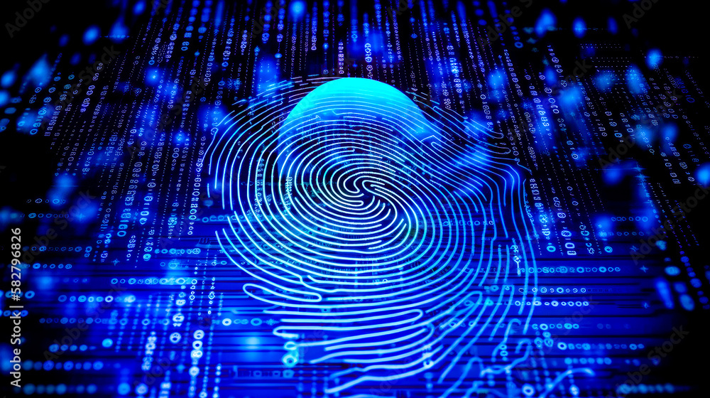 Poster an image of fingerprint on blue background. generative ai.