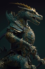 Fototapeta premium Dinosaur Skillful Samurai Warrior Soldier Portrait Generative AI