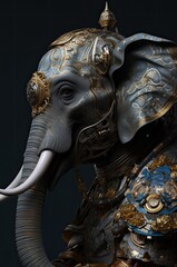 Elephant Ancient Samurai Soldier Portrait Generative AI