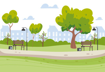 Empty public park city landscape concept. Vector graphic design illustration	