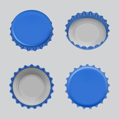 Beer caps. Realistic templates of different views of soda or alcoholic drinks bottle caps decent vector collection