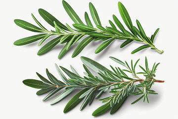 Fresh green organic rosemary leaves and peper isolated on white background. Transparent background and natural transparent shadow; Ingredient, spice for cooking. collection for design
