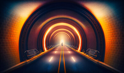 A tunnel designed for cyclists with bright lights and a smooth path