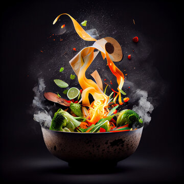 Wok de comida a la brasa