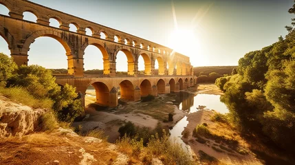 Photo sur Plexiglas Pont du Gard Majestic Legacy: A Panoramic Showcasing the Stunning Pont du Gard, France's Finest Roman Aqueduct