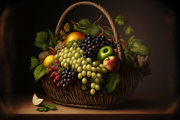 Painting a Fruits Basket in the Style of Caravaggio Ai Generated Art Work