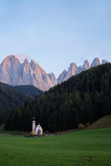 Church of St. John of Nepomuk with the Dolomites Peaks - Santa Maddalena, Val Di Funes, Tyrol, Italy