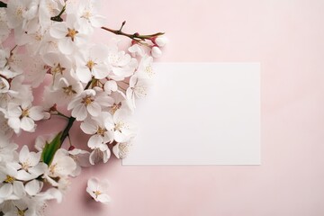 Obraz premium un papier blanc horizontal entouré de fleurs avec un angle de tête. Idéal pour la photographie de produits.