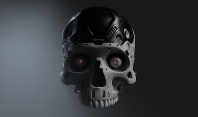 robot head stylized as a human skull, neural network concept