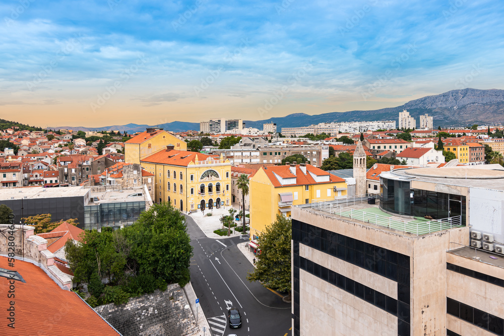 Poster aerial view of city center of split, croatia.