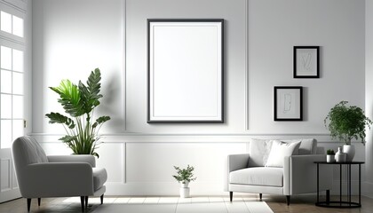 Un cadre photo maquette vierge, cadre de peinture avec un intérieur moderne. Idéal pour la publicité des produits.