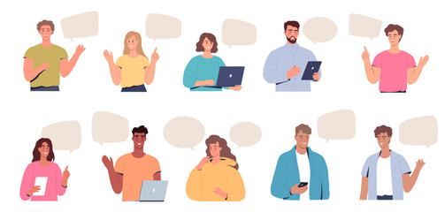 Modern young people chatting online. People characters and dialogue bubbles