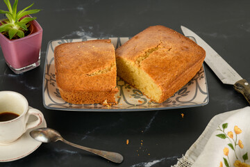 Breakfast with homemade cake and coffee