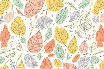 Modèle sans couture de vecteur avec des feuilles de couleur, fond floral avec des herbes de doodle, modèle naturel avec des plantes.