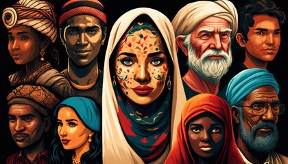 Unity in Diversity: Illustration of a Diverse Group of People from Different Cultures