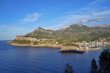 Landscape with town view at the Mediterranean sea in Mallorca island, Spain