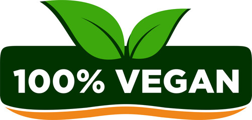 100 percent Vegan Friendly creative badge, 100% vegan label,  food products labeling stamp with non-meat composition - isolated vector emblem