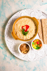 healthy breakfast. porridge with berries and loaves top view