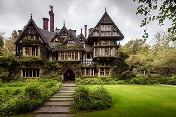 Fototapeta premium ancient villa in the middle of the meadow with a garden