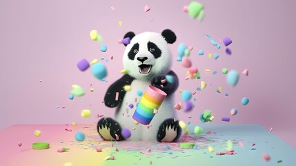 Pandas mignons aux couleurs pastel. Idéal pour une carte postale révélant le genre