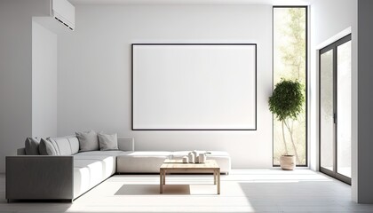 Fototapeta premium Une peinture maquette vierge, un cadre photo avec un style intérieur moderne. Idéal pour la publicité des produits.