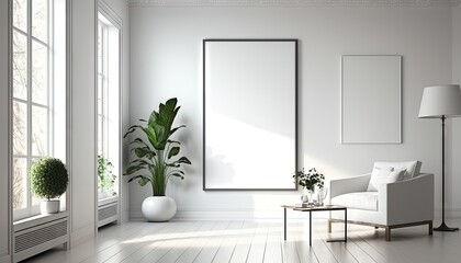 Une peinture maquette vierge, un cadre photo avec un style intérieur moderne. Idéal pour la publicité des produits.