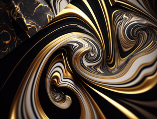 Dark black and gold Marble stone texture background material with elements of semi-precious stones and gold created with Generative AI technology.