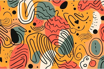 Obraz premium Un doodle de ligne coloré amusant minimaliste avec un motif sans couture. Toile de fond de gribouillis enfantin simple. Idéal pour le papier peint de la chambre des enfants.