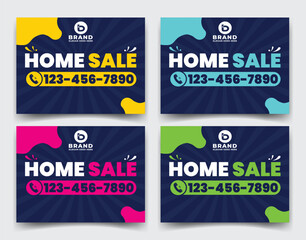 Home sale business real estate company ads, yard sign, signage design for outdoor advertising multiple color version vector template