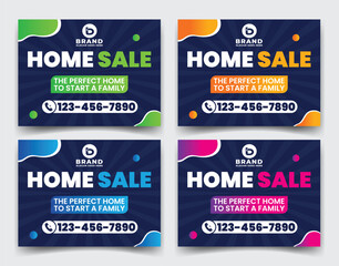 Home sale business real estate company ads, yard sign, signage design for outdoor advertising multiple gradient color version vector template