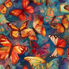 Obraz na płótnie Canvas Painted butterflies seamless pattern, created with generative AI