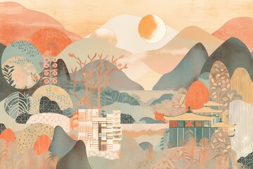 vecteur, art, conception, modèle, illustration, texture, grunge, millésime, fleur, été, graffiti, papier peint, rétro, décoration, vieux, papier, floral, dessin, nature, feuille, printemps, couleur, u