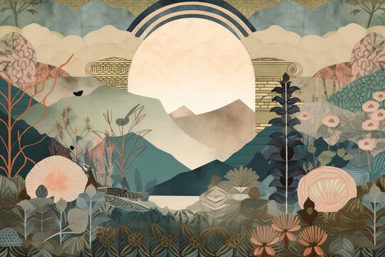 vecteur, art, conception, mod&egrave;le, illustration, texture, grunge, mill&eacute;sime, fleur, &eacute;t&eacute;, graffiti, papier peint, r&eacute;tro, d&eacute;coration, vieux, papier, floral, dessin, nature, feuille, printemps, couleur, u