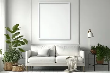 Fotobehang Une peinture maquette vierge, un cadre photo avec un style intérieur moderne. Idéal pour la publicité des produits. © Merilno
