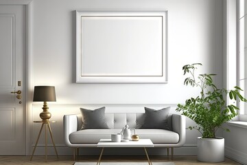 Une peinture maquette vierge, un cadre photo avec un style intérieur moderne. Idéal pour la publicité des produits.