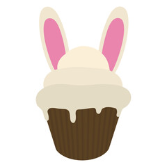 Easter cupcake decorated with bunny ears. Illustration of an Easter cupcake with ears. Cute cupcake with bunny ears.