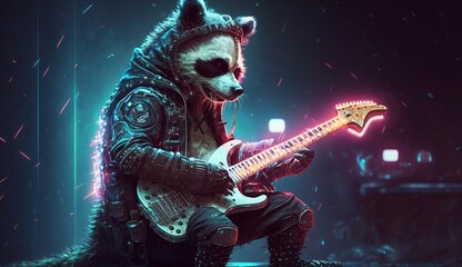 raccoon with guitar
