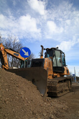 Bulldozer construction highway construction work

