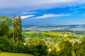 Houses and forests with meadows in Langnau am Albis, Horgen, Zurich, Switzerland