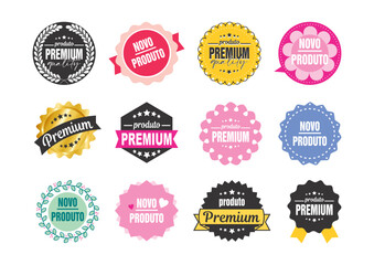set Selo, Selo premium, produto novo, selo produto novo, selos para produto, carimbo, produto premium quality